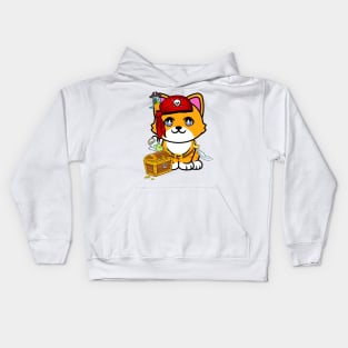 Cute orange cat is a pirate Kids Hoodie